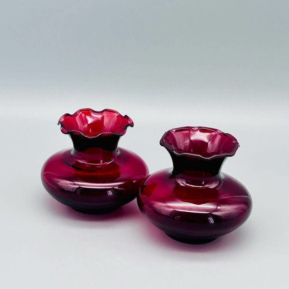 Depression Glass Royal Ruby by Anchor Glass Bud Vases Lot of 2 - Picture 2 of 4